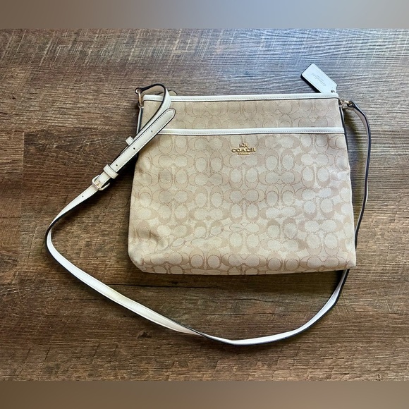 COACH Signature zip File Crossbody purse Shoulder Bag Canvas monogram jacquard - Picture 3 of 16
